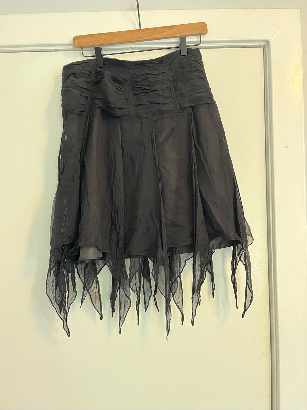 Vintage Black Asymmetrical Handkerchief Hem silk skirt size 6